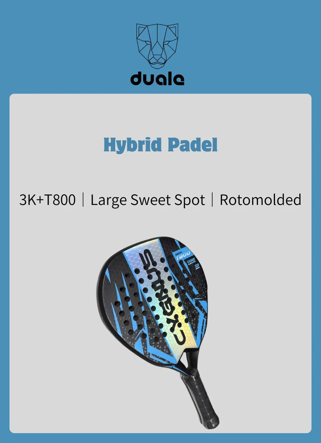 DUALE  FORCE II  3K T800 Padel Racket ,Combo Power and Control, Hybrid Padel for Intermediate and Advaced All-Court Players