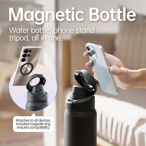 710/950ML Thermos Bottles Stainless Steel Sports Water Bottle with Magnetic Phone Holder Bouncing Cover Outdoor Insulation Cup