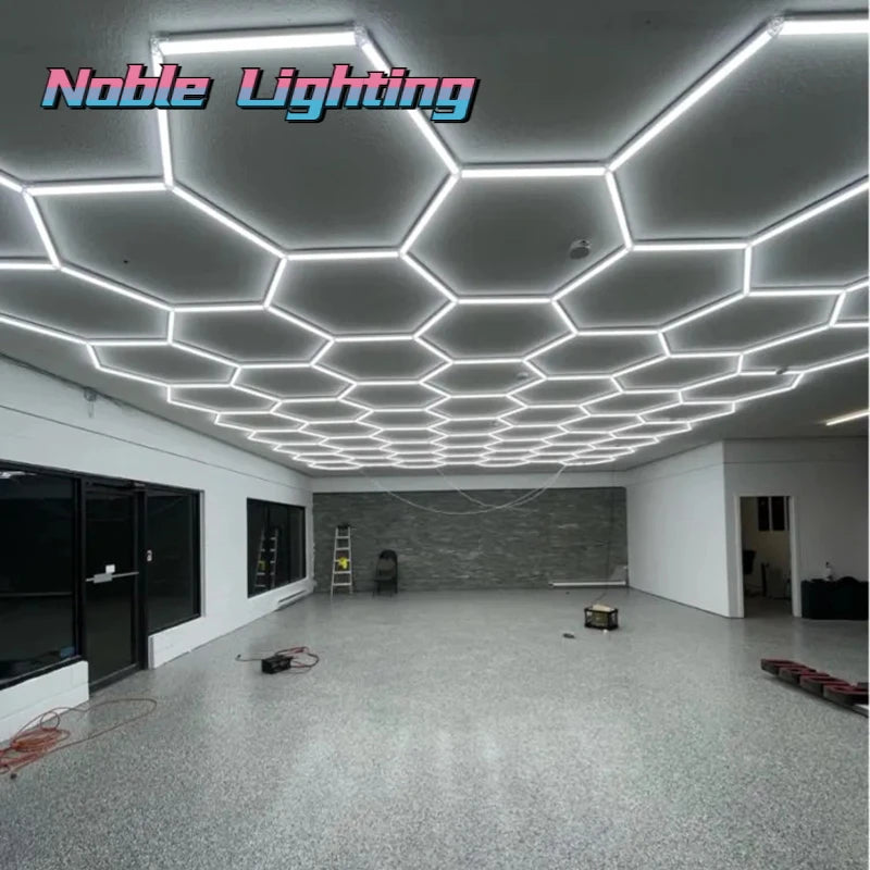 4x8M Garage Barbershop Gym Led Ceiling Light Hexagon Light 110V-240V Honeycomb Led Customized for Auto Car Detailing Workshop