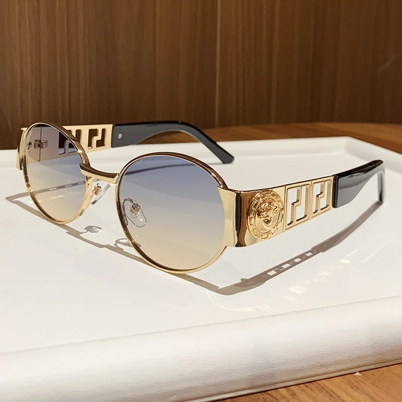 Vintage Style New Metal Oval Full-Frame Sunglasses Unisex Fashionable Photo-ready Eyewear