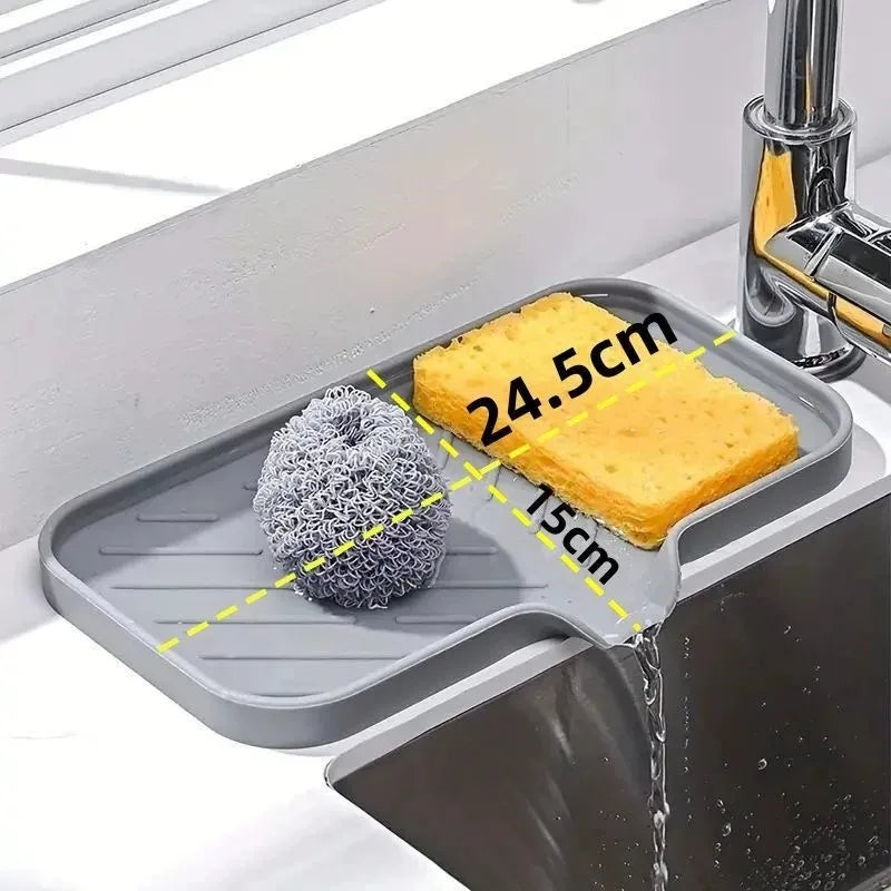Silicone Faucet Mat Kitchen Sink Tray Soap Dispenser Sponge Drain Pad Sink SplashDrying Mat Countertop Storage Tray SoapTray