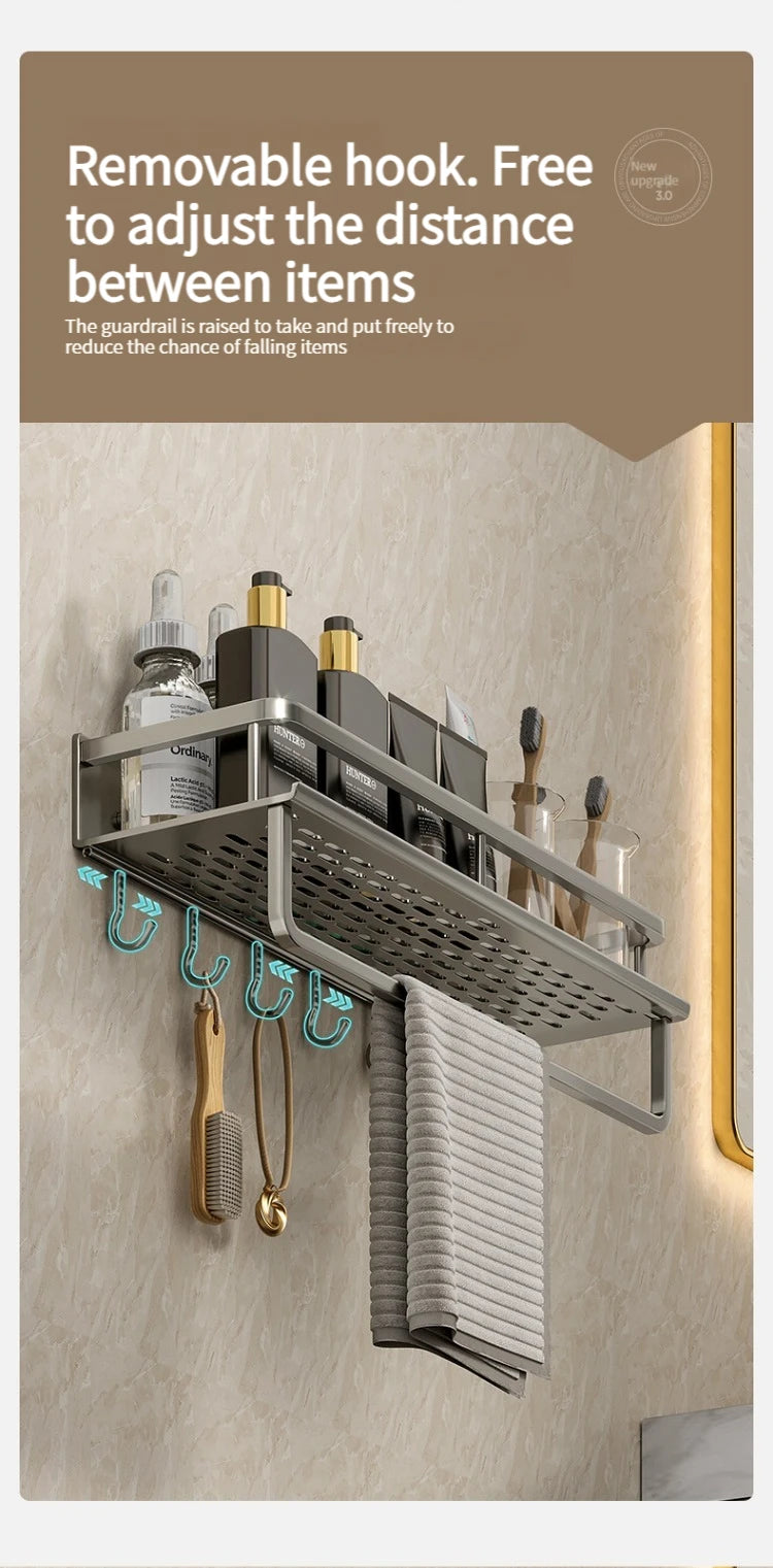 Bathroom Rack Bathroom Shelf Toilet Space Aluminum Hanging Rack Bathroom Organizer Hang on the Wall