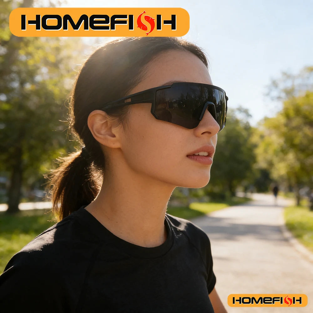 New European & American Men's Sports Sunglasses, One-Piece Windscreen Design for Outdoor Riding & Bicycle