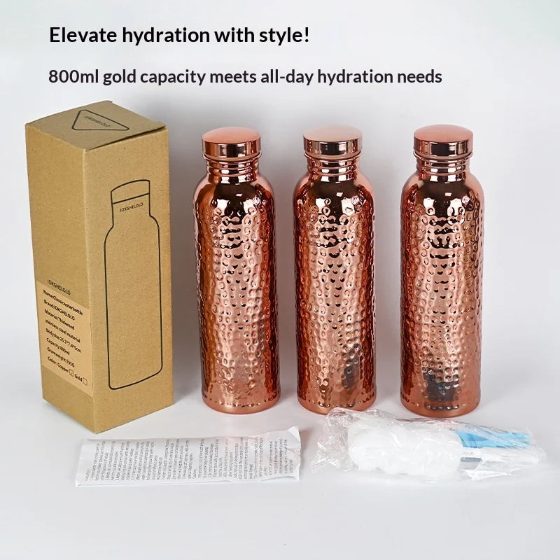 Gourde 800ml effet cuivre martelé, ouverture en un clic, acier inoxydable, bouteille de sport
