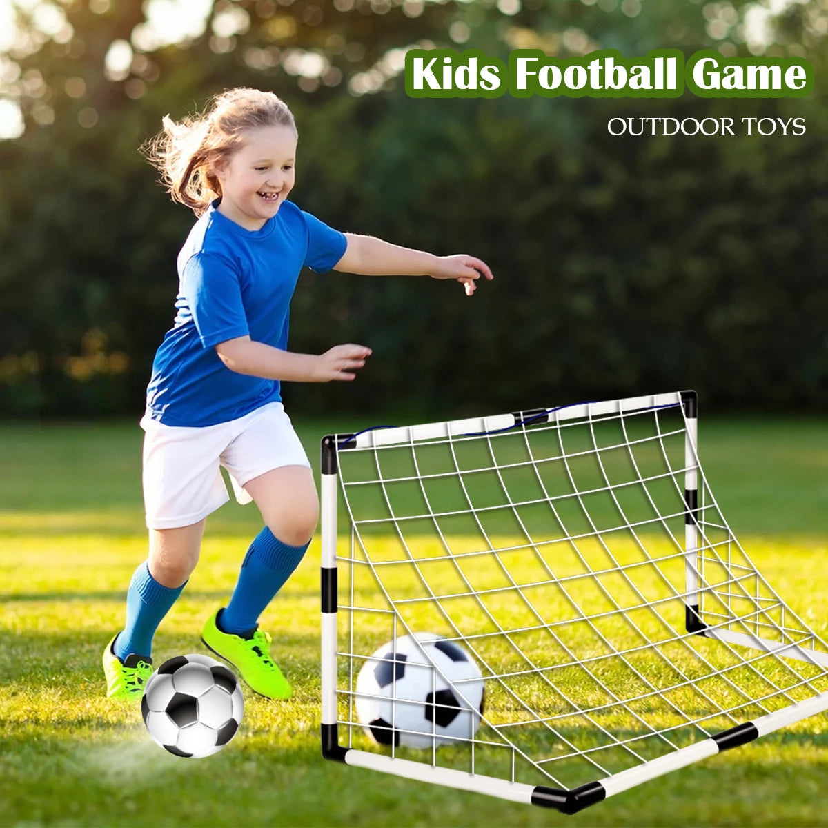 Football Sports Toys Game, Children's Foldable Football Goal with Pump and Ball Outdoor Lawn Soccer Training Gifts for Kids