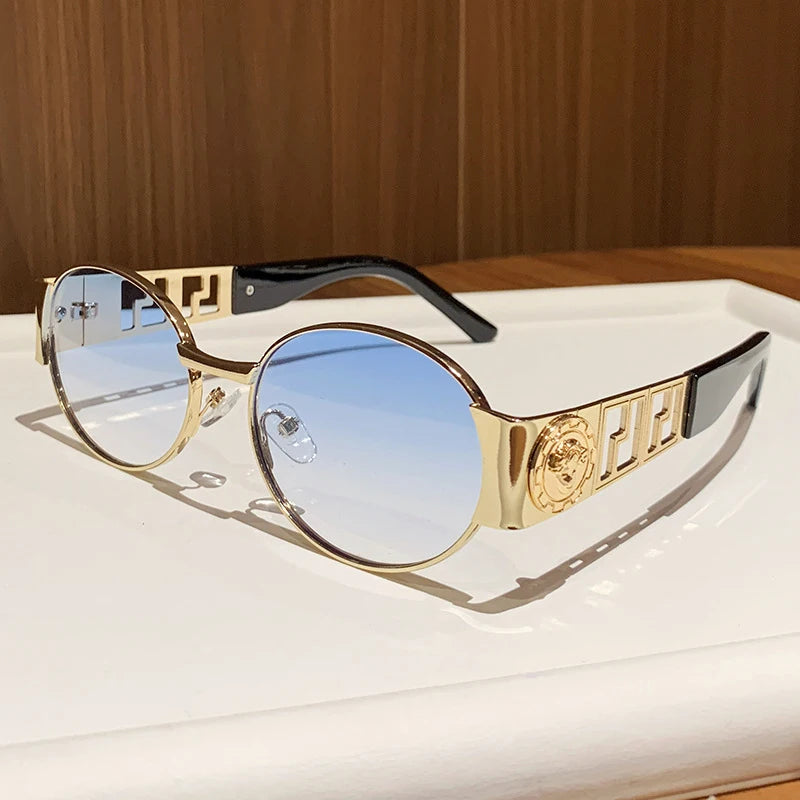 Vintage Style New Metal Oval Full-Frame Sunglasses Unisex Fashionable Photo-ready Eyewear
