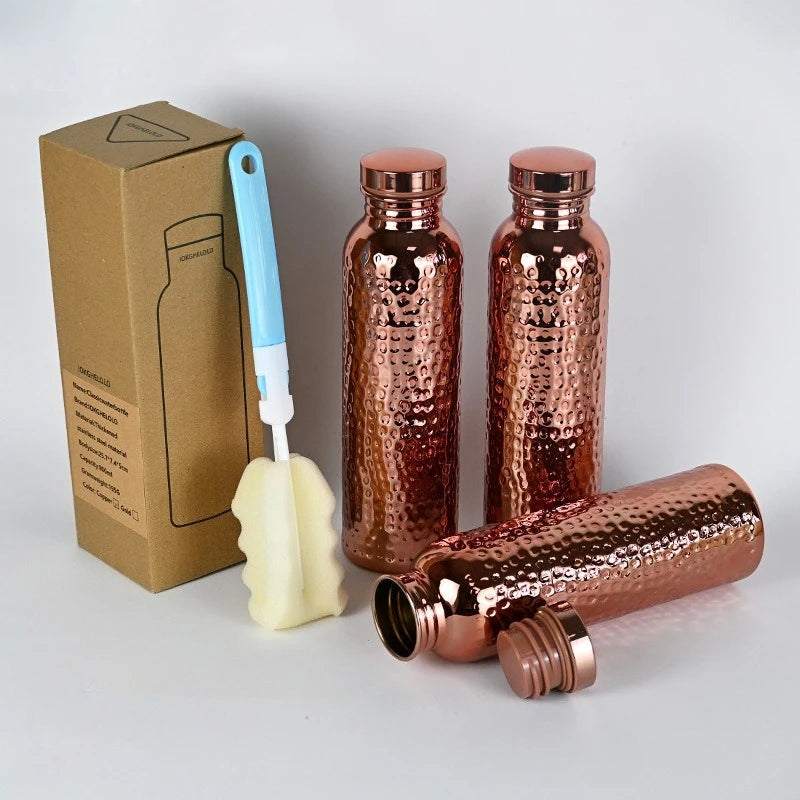 Gourde 800ml en acier inoxydable effet cuivre martelé, ouverture en un clic, bouteille de sport