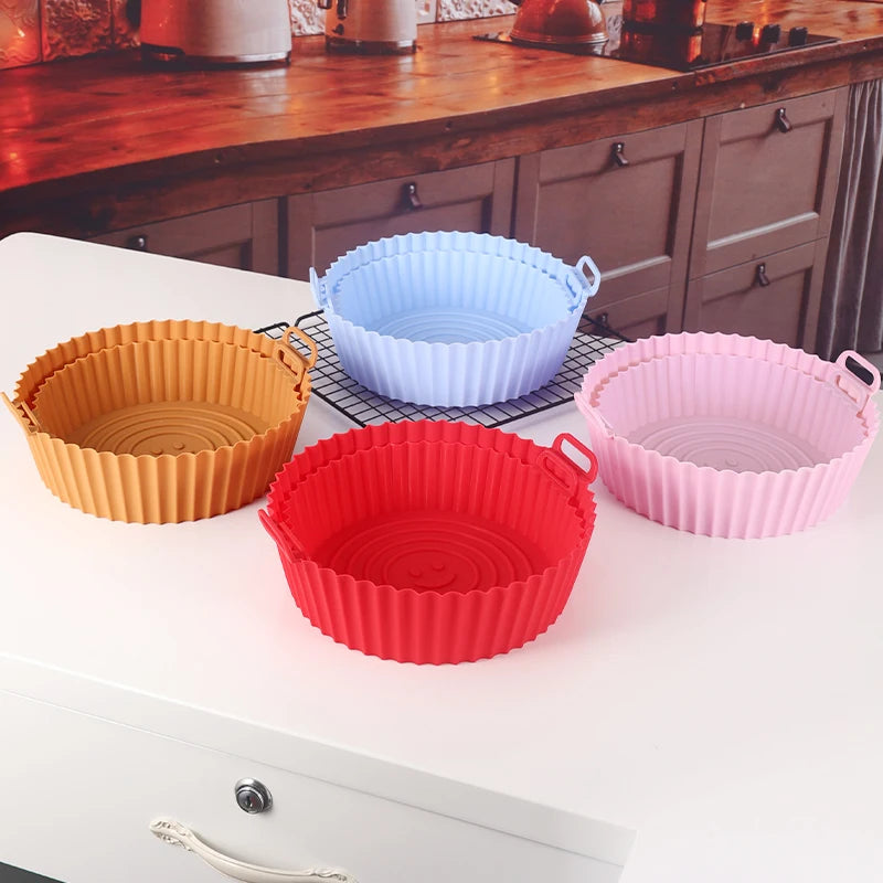 22cm Silicone Air Fryers Oven Baking Tray Pizza Fried Chicken Airfryer Silicone Basket Reusable Airfryer Pan Liner Accessories