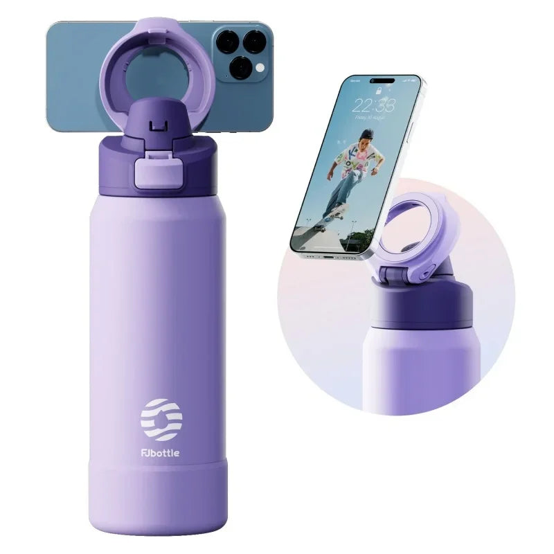 710/950ML Thermos Bottles Stainless Steel Sports Water Bottle with Magnetic Phone Holder Bouncing Cover Outdoor Insulation Cup