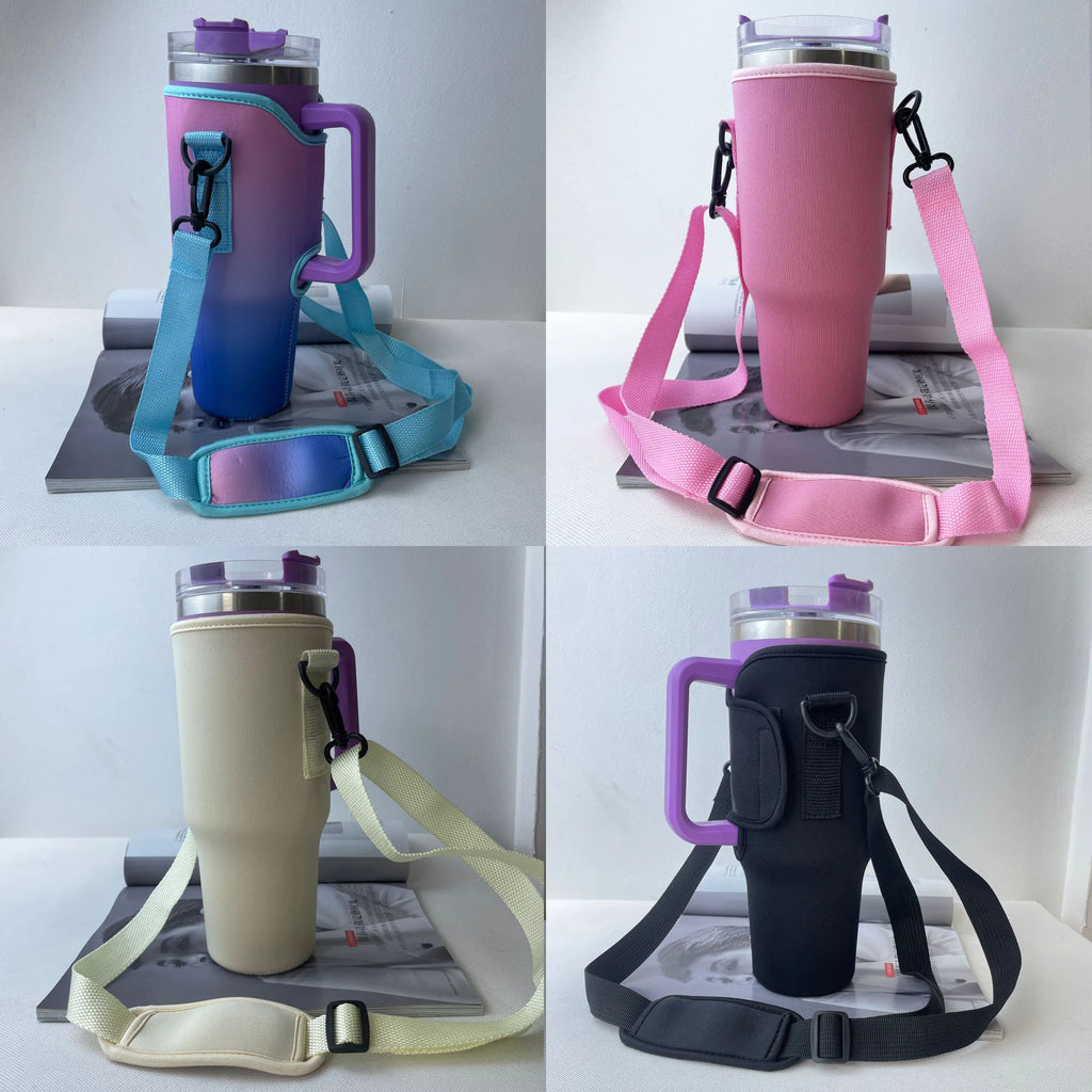Housse de gourde 30/40 oz pour mug Stanley Quencher, avec bandoulière réglable et pochette porte-paille