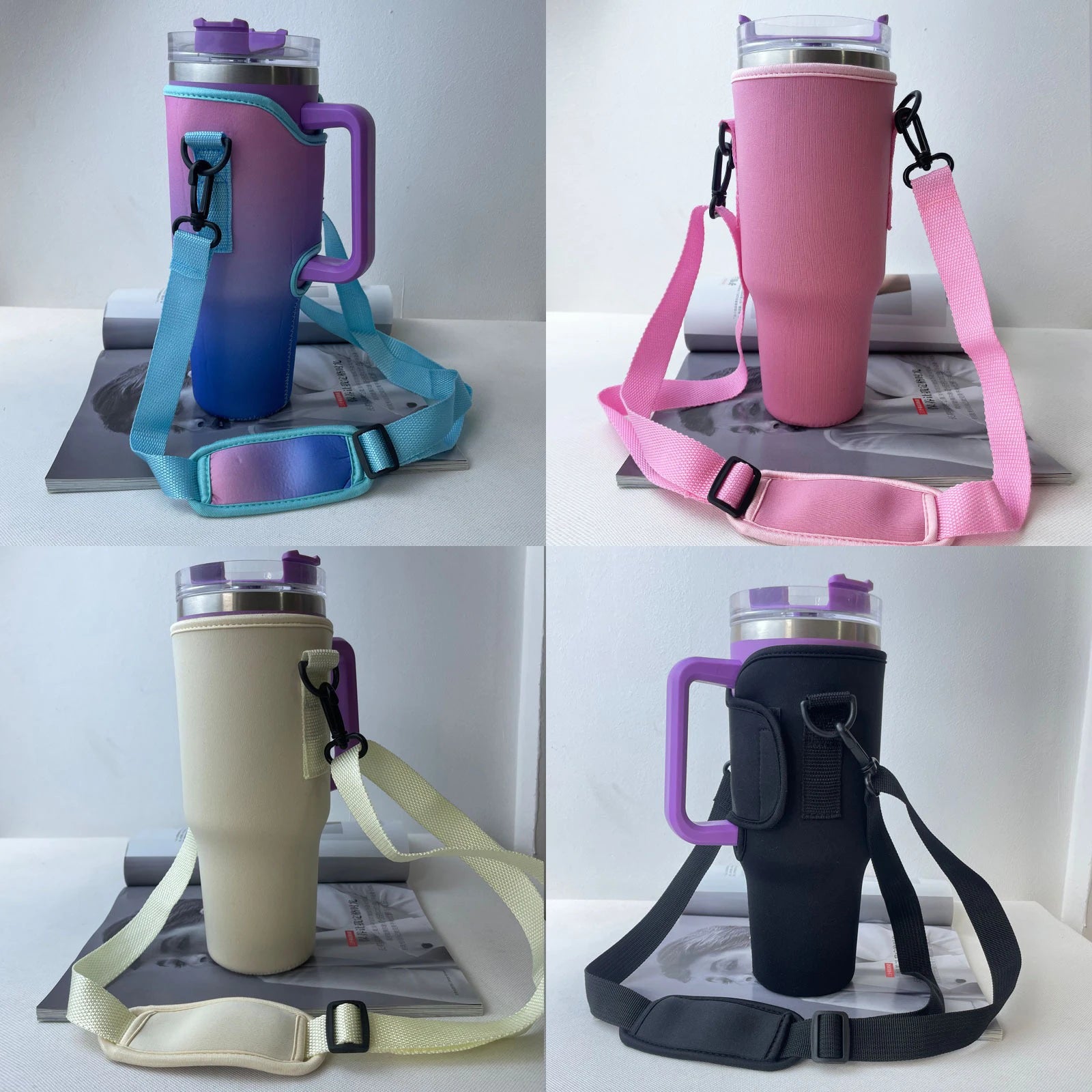 Housse de gourde 30/40 oz pour mug Stanley Quencher, avec bandoulière réglable et pochette porte-paille