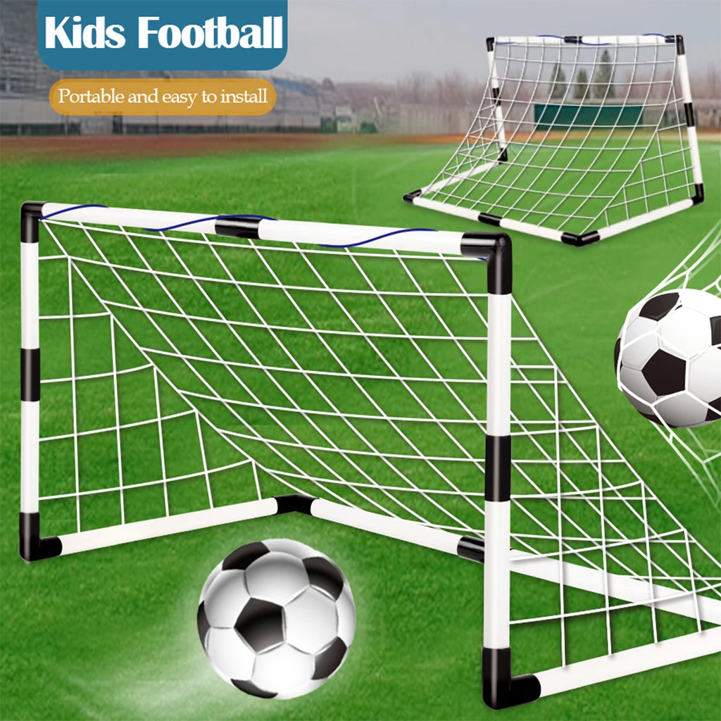 Football Sports Toys Game, Children's Foldable Football Goal with Pump and Ball Outdoor Lawn Soccer Training Gifts for Kids