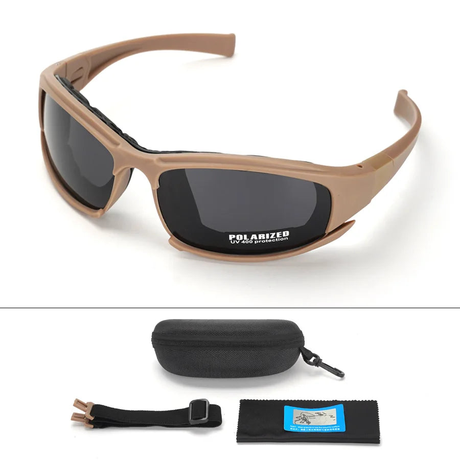 New 4 Lens Tactical Goggles - Polarized Windproof & Dustproof Safety Glasses for Outdoor Sports (Climbing, Cycling, Fishing)