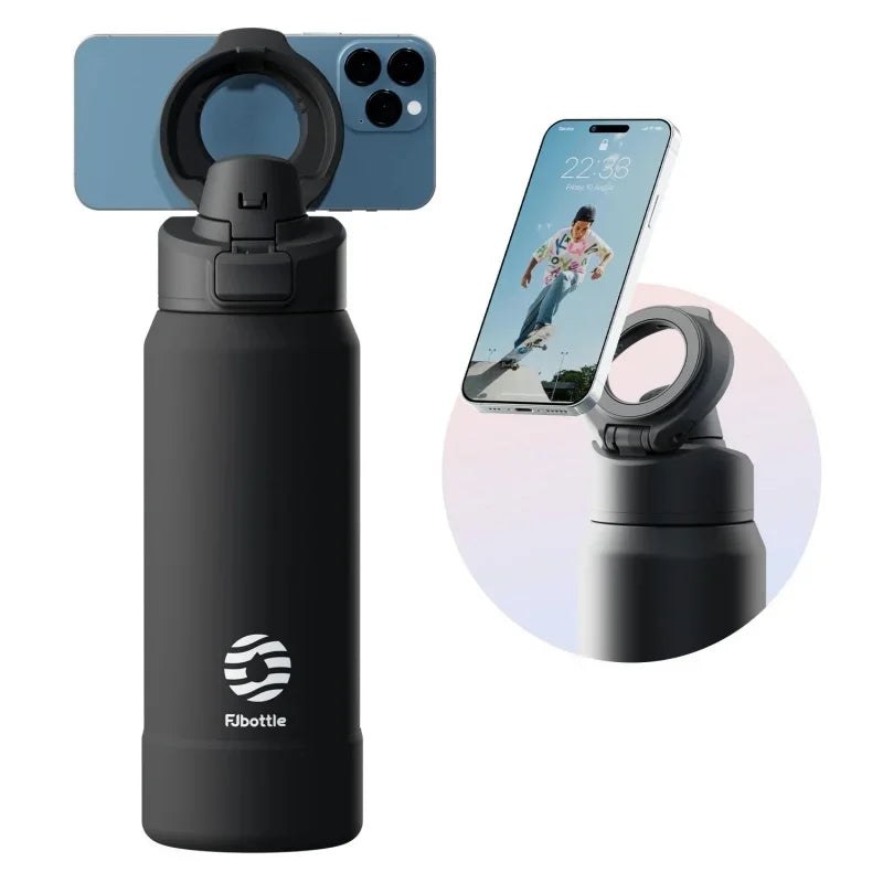 710/950ML Thermos Bottles Stainless Steel Sports Water Bottle with Magnetic Phone Holder Bouncing Cover Outdoor Insulation Cup