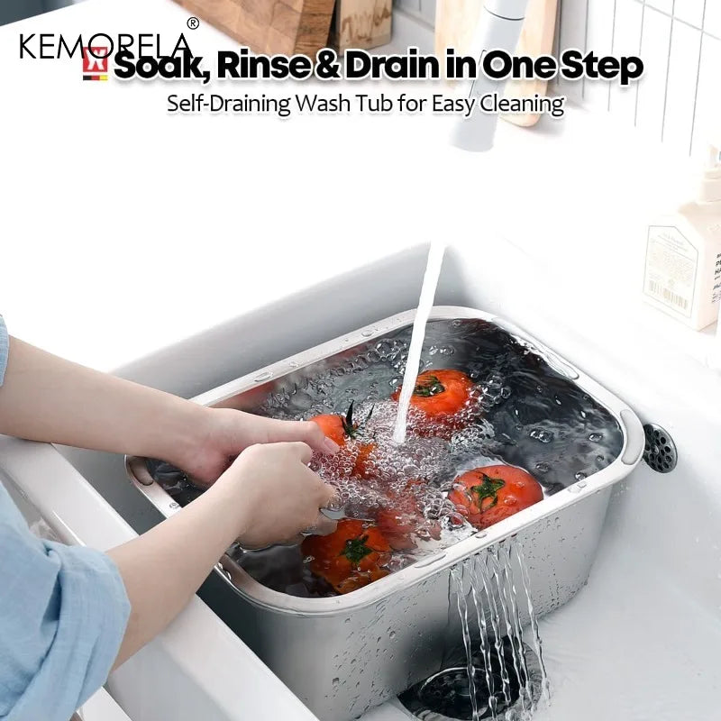Bassine de vaisselle portable 10L en acier inoxydable, bac de lavage multifonction pour cuisine et légumes