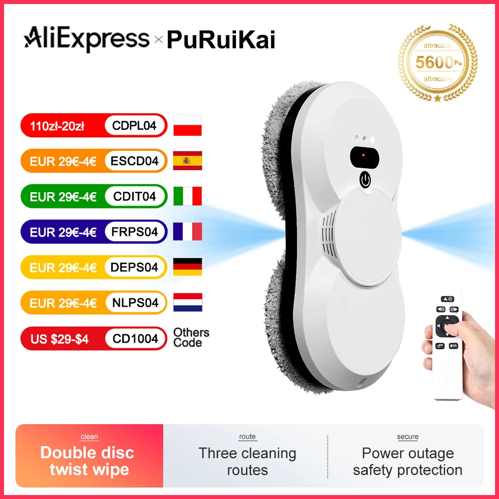 PuRuiKai robot electric automatic window cleaning Robotic vacuum cleaner, with remote control, two-way automatic spray