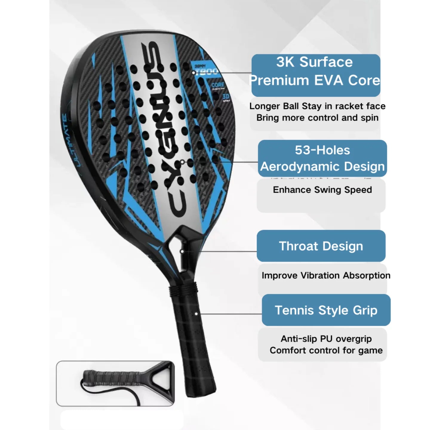 DUALE  FORCE II  3K T800 Padel Racket ,Combo Power and Control, Hybrid Padel for Intermediate and Advaced All-Court Players
