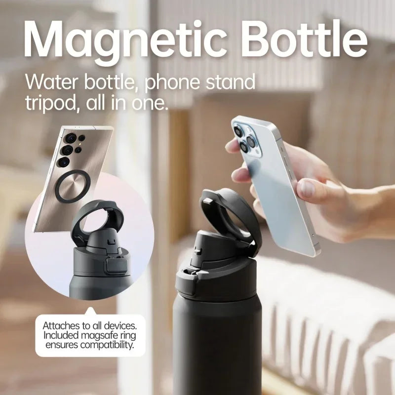710/950ml Thermos bottle Stainless Steel Sports Water Bottle with Magnetic Phone Holder Insulation Cup Sports Fitness Drinkware