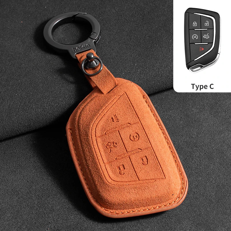 Suede Car Key Case Cover For Cadillac CT4 CT5 ATS CT6 CTS DTS XT5 Escalade ESV SRX STS XT4 Car Key Protective Shell Accessories