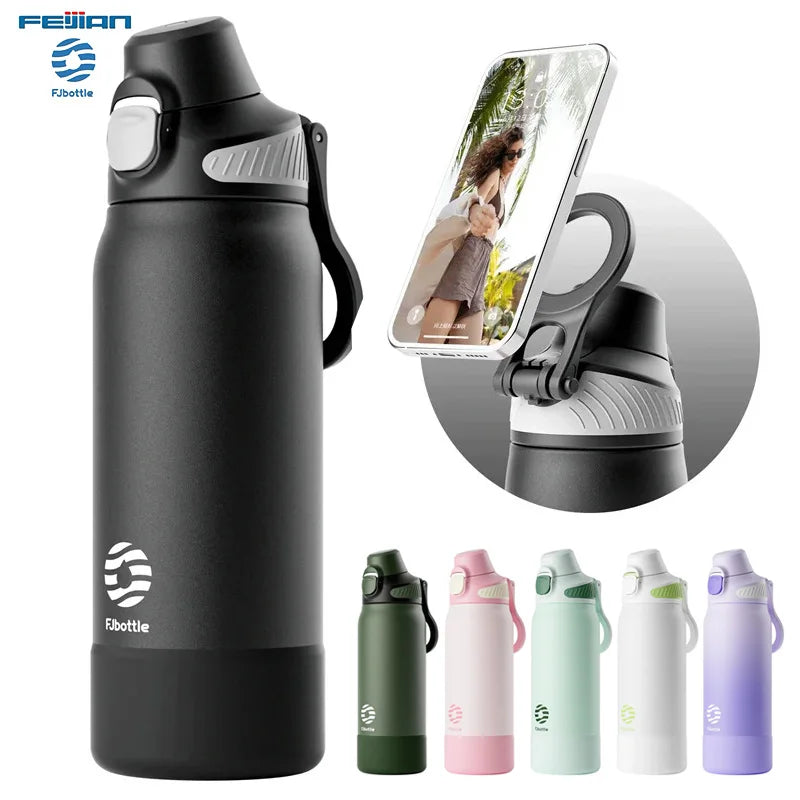 Fjbottle Bouteille thermos 600/1000ml, gourde isotherme magnétique étanche pour sport et camping