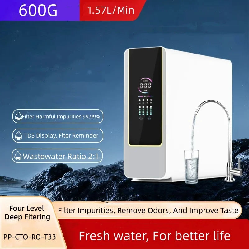 Kitchen Water Purifier Reverse Osmosis Water Filtration Water Purifier System 600G/800G Flow Rate, Reduced TDS, , 2:1 Drainage Ratio
