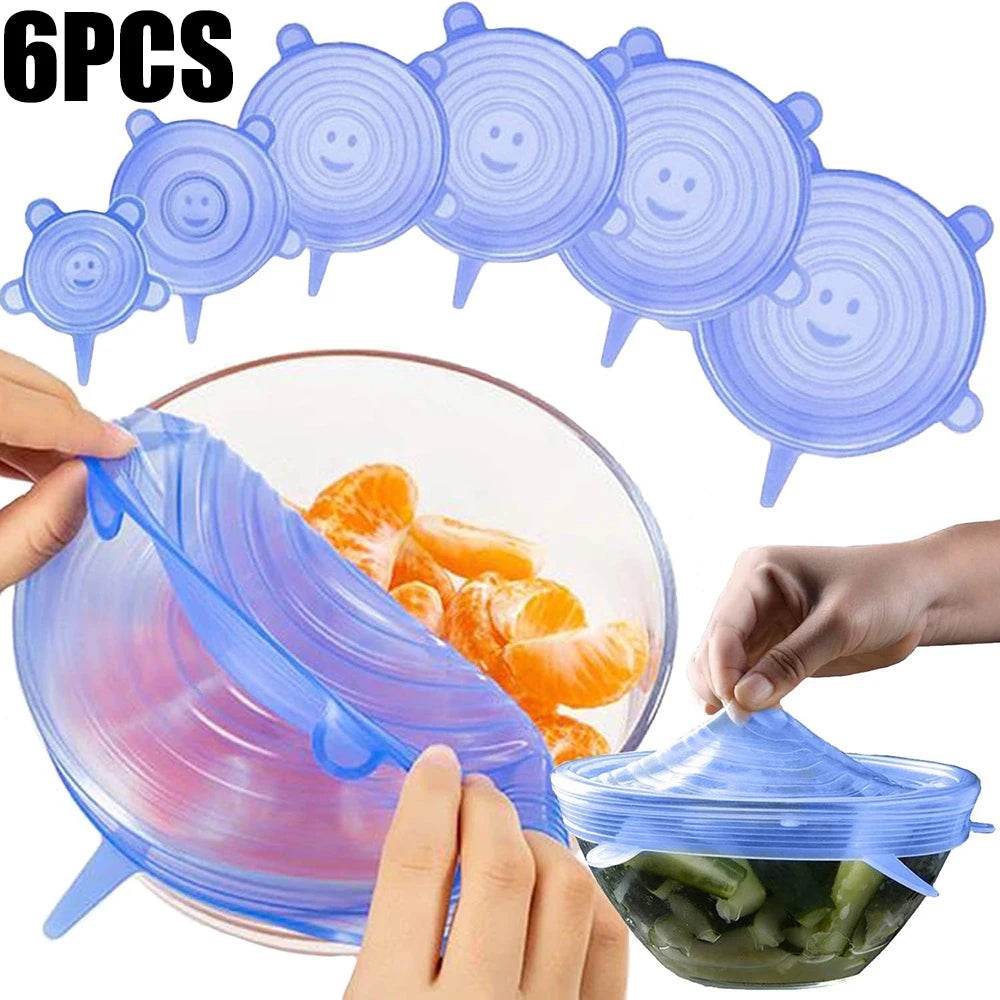 Couvercles silicone alimentaire réutilisables — lot de 6