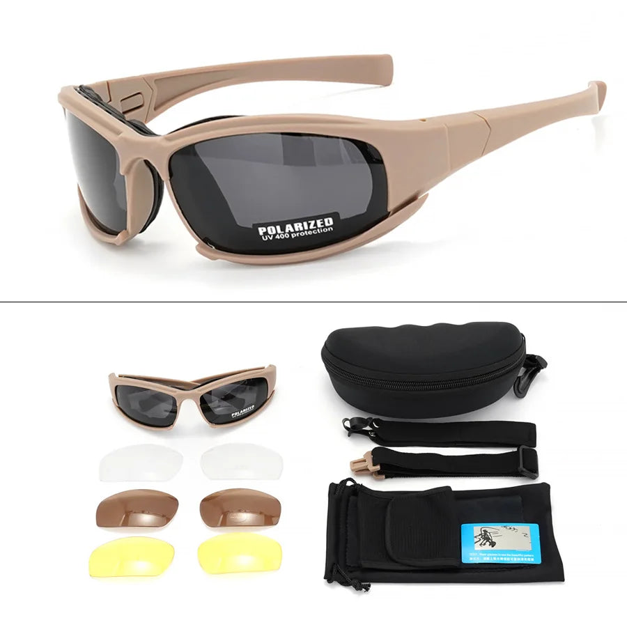 New 4 Lens Tactical Goggles - Polarized Windproof & Dustproof Safety Glasses for Outdoor Sports (Climbing, Cycling, Fishing)