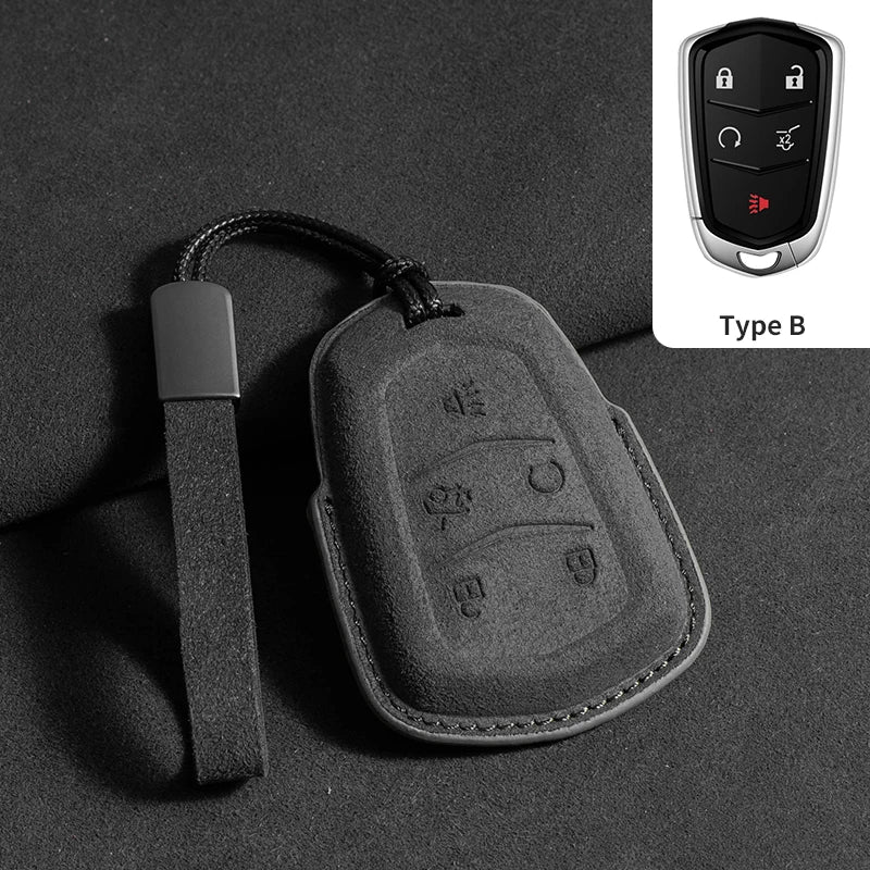 Suede Car Key Case Cover For Cadillac CT4 CT5 ATS CT6 CTS DTS XT5 Escalade ESV SRX STS XT4 Car Key Protective Shell Accessories