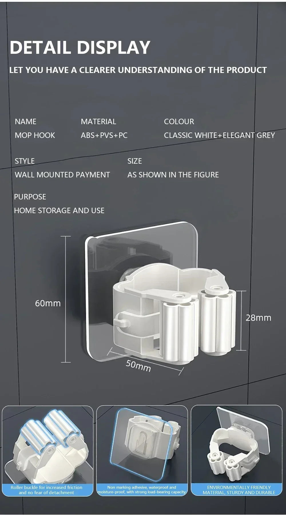 Home Storage Rack Wall Hanging Shelf Bathroom Shower Holder Storage Traceless Hook Mop Organizer Waterproof Broom Hanger