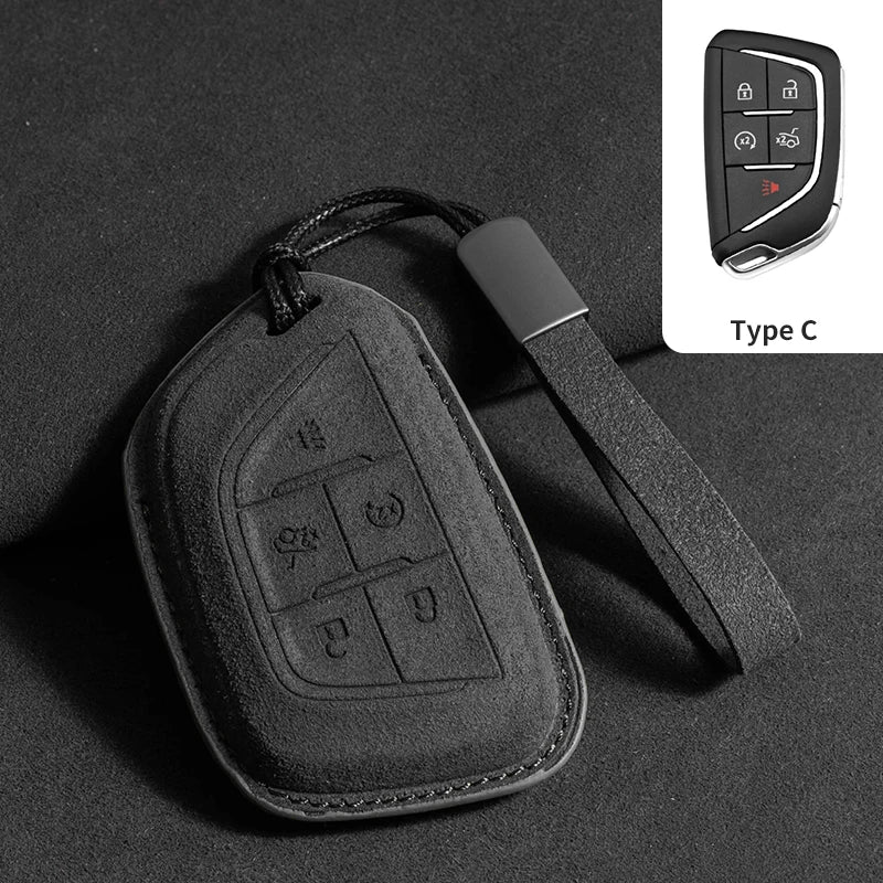 Suede Car Key Case Cover For Cadillac CT4 CT5 ATS CT6 CTS DTS XT5 Escalade ESV SRX STS XT4 Car Key Protective Shell Accessories