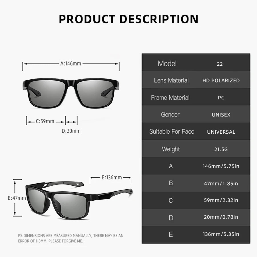 Photochromic Polarized Sports Vintage Sunglasses Men Women Fishing Cycling Driving Mountaineering Chameleon Sun Glasses