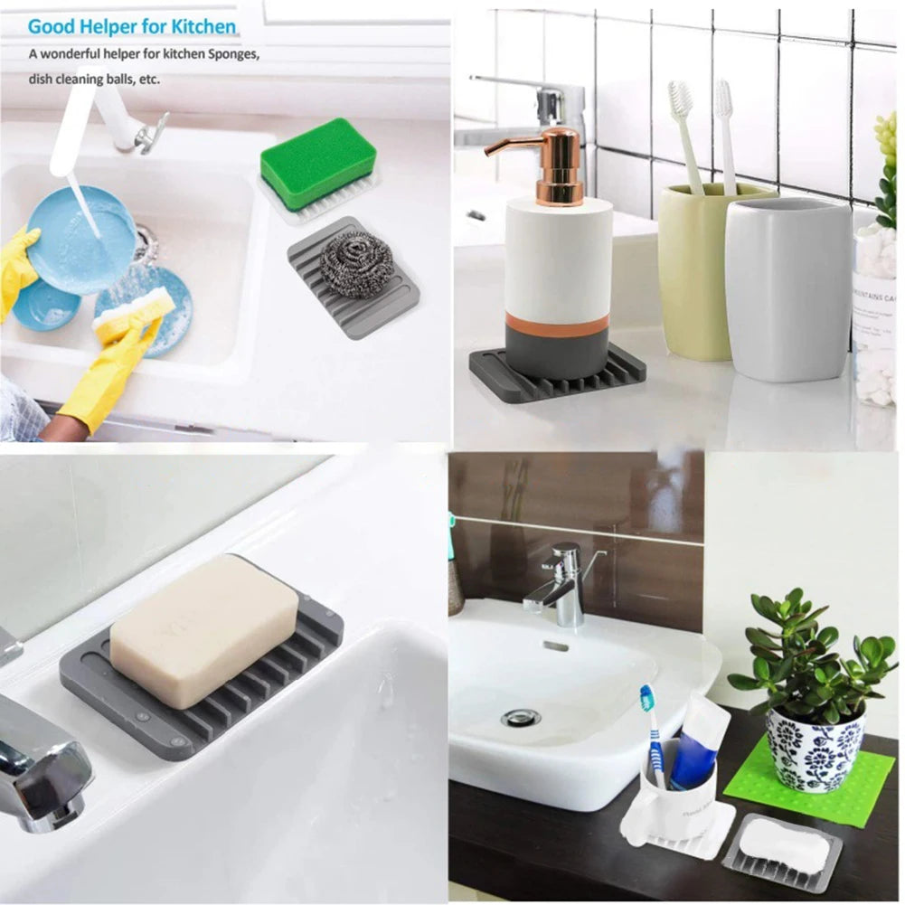 1/2 Pcs High Quality Silicone Self Draining Soap Dishes Innovative Soap Holder Saver Silicone Soap Holder Anti Slip Pad