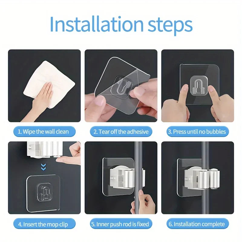 Home Storage Rack Wall Hanging Shelf Bathroom Shower Holder Storage Traceless Hook Mop Organizer Waterproof Broom Hanger