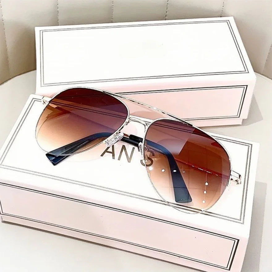 Men's Big Frame Pilot Sunglasses Fashion Gradient Lens Anti-reflective UV400 Sun Glasses Homme Lunette De Soleil (No Box)