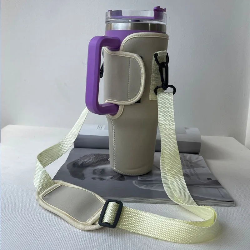 Housse de gourde 30/40 oz pour mug Stanley Quencher, avec bandoulière réglable et pochette porte-paille