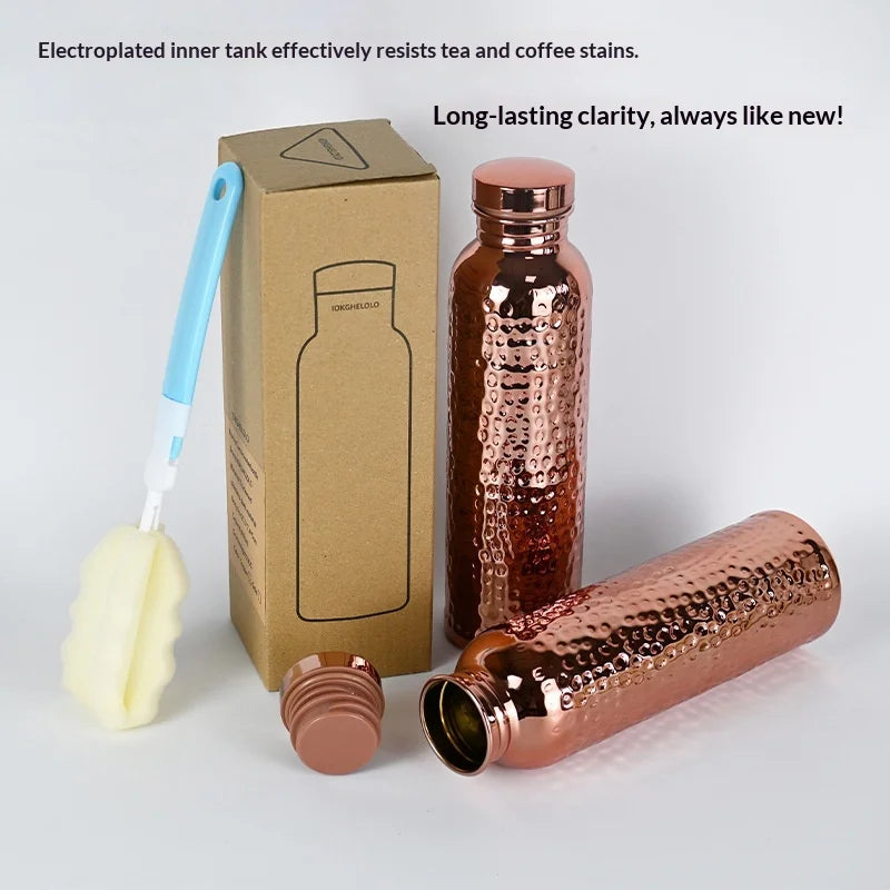 Gourde 800ml effet cuivre martelé, ouverture en un clic, acier inoxydable, bouteille de sport
