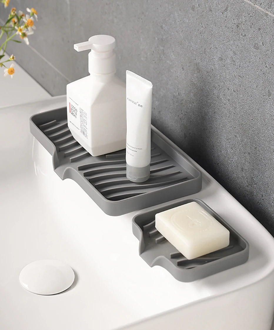 1-Pack Silicone Drain Soap Box Kitchen Bathroom Anti-slip Sink Tray Creative Washing Table Soap Tray Free Punch Drain Rack