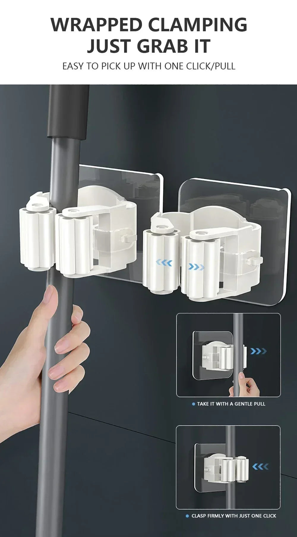 Home Storage Rack Wall Hanging Shelf Bathroom Shower Holder Storage Traceless Hook Mop Organizer Waterproof Broom Hanger
