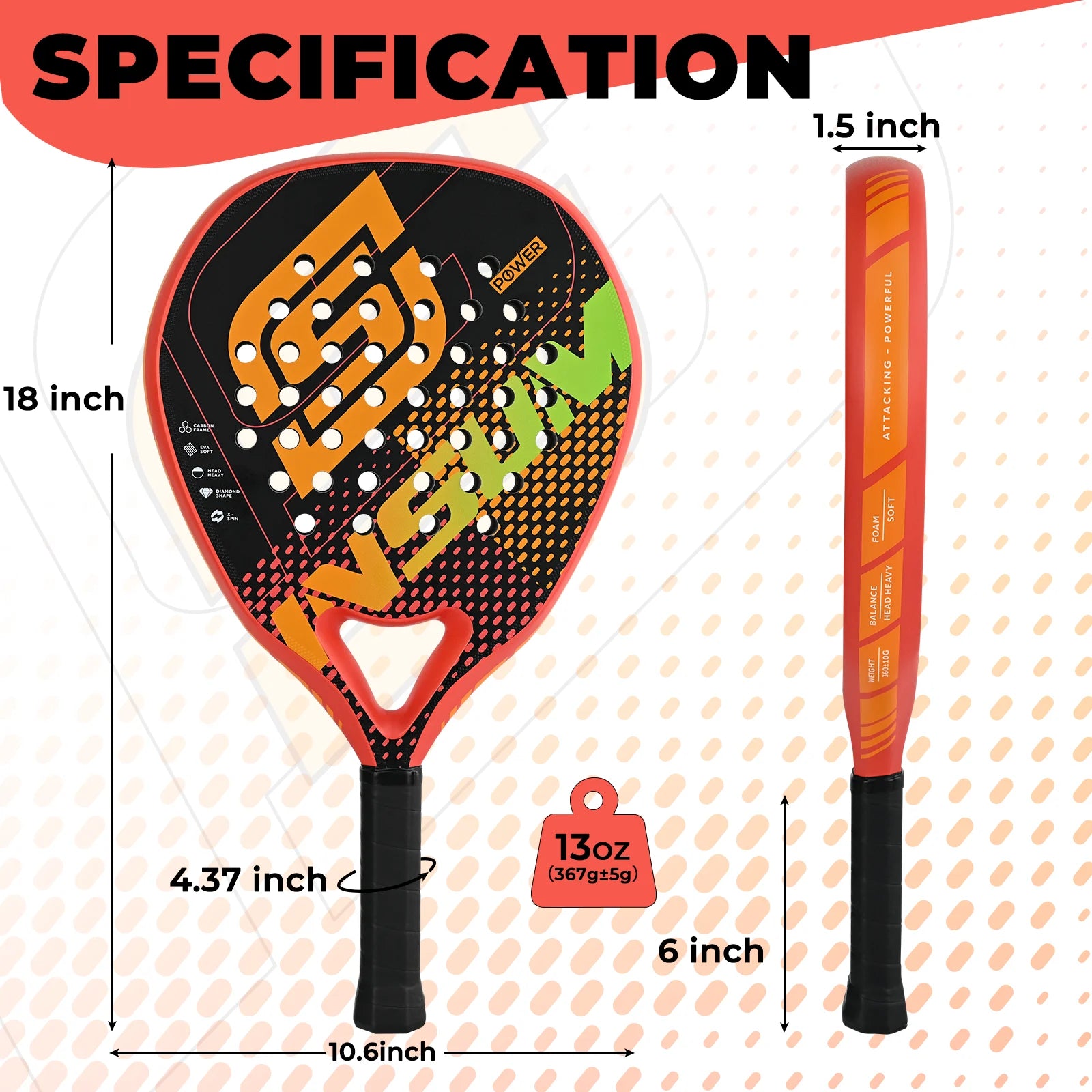 Padel Tennis Racket Carbon Fiber Diamond Shape EVA Core Power Control Padel Racquet for Advanced Players