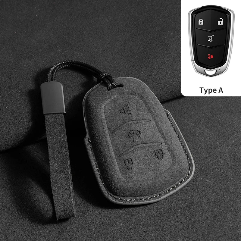 Suede Car Key Case Cover For Cadillac CT4 CT5 ATS CT6 CTS DTS XT5 Escalade ESV SRX STS XT4 Car Key Protective Shell Accessories