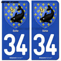 2Pcs Autocollant Plaque D'Immatriculation Française Noir 34 Sète-Occitanie-Armoiries Autocollants Imperméables De PVC De Voiture