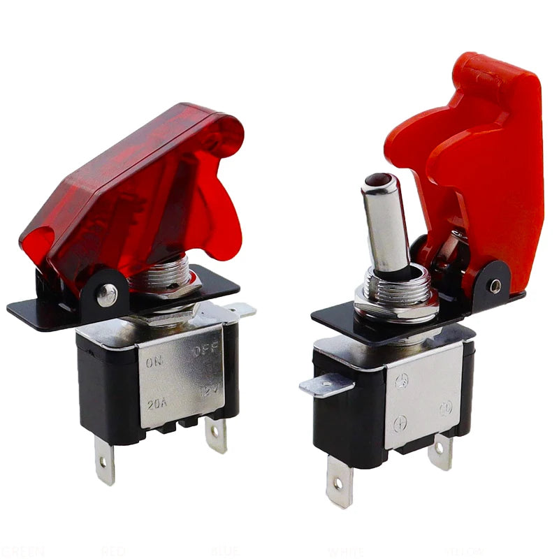 Auto Car Boat Truck Illuminated Led Toggle Switch With Safety Aircraft Flip Up Cover Guard Red Blue Green Yellow White 12V20A
