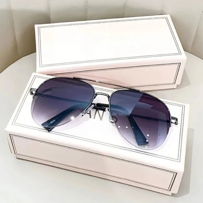 Men's Big Frame Pilot Sunglasses Fashion Gradient Lens Anti-reflective UV400 Sun Glasses Homme Lunette De Soleil (No Box)