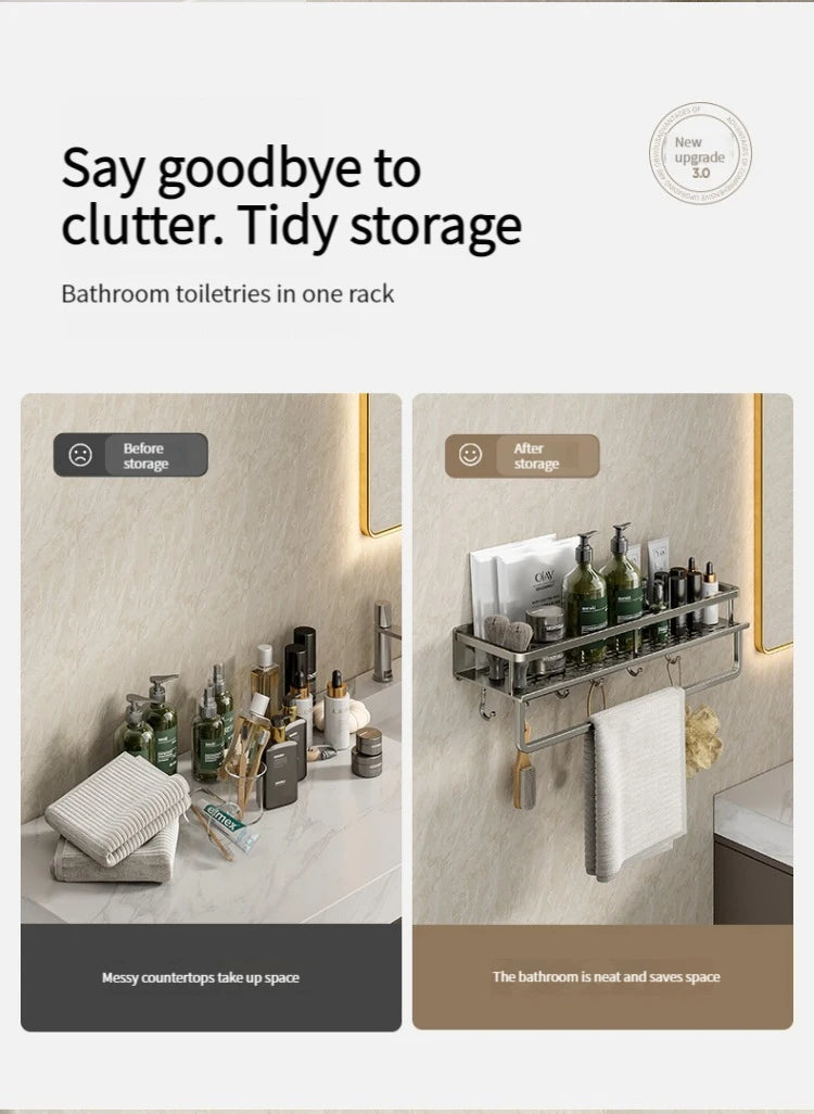Bathroom Rack Bathroom Shelf Toilet Space Aluminum Hanging Rack Bathroom Organizer Hang on the Wall