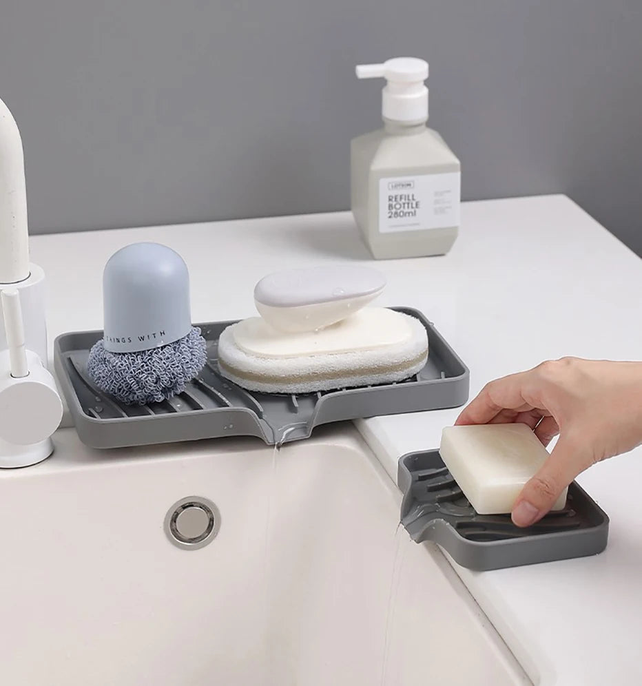 1-Pack Silicone Drain Soap Box Kitchen Bathroom Anti-slip Sink Tray Creative Washing Table Soap Tray Free Punch Drain Rack