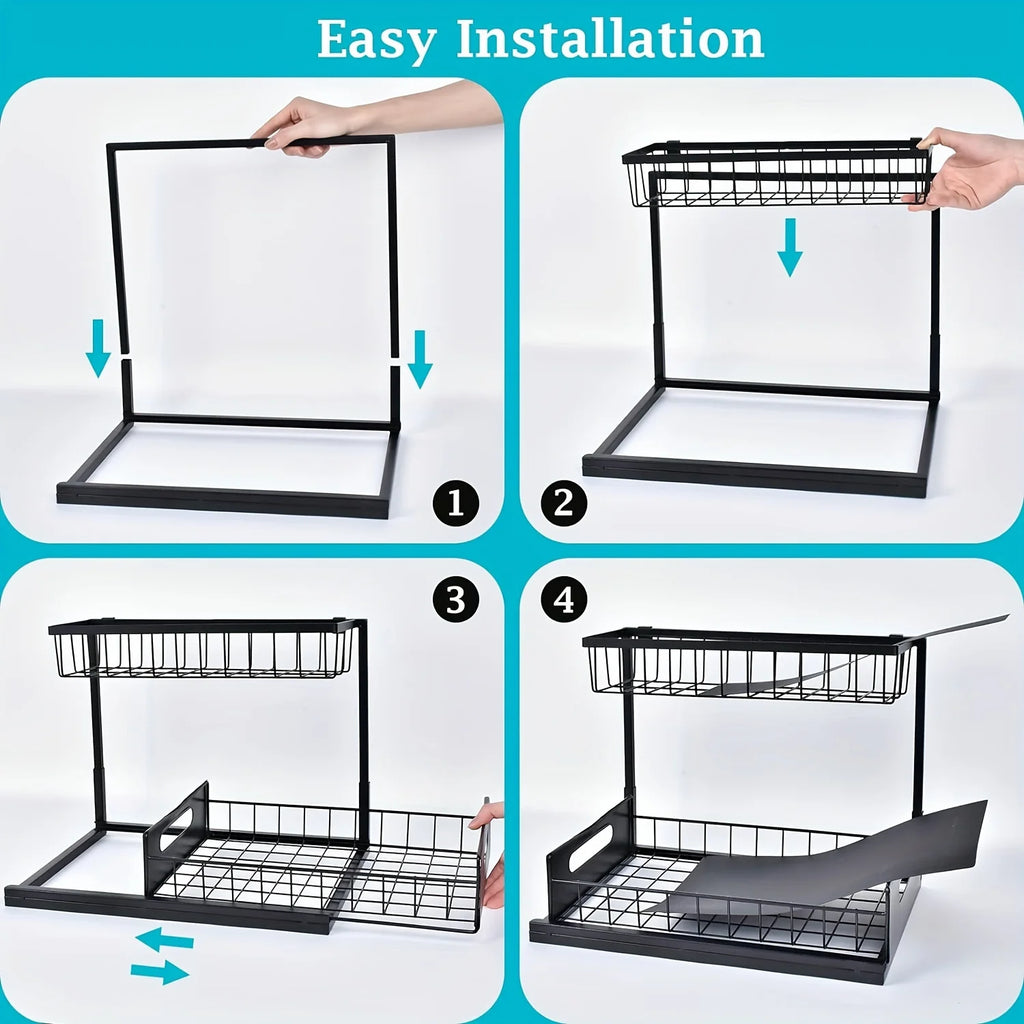 Under Sink Organizer, Pull Out Cabinet Organizer 2 Tier Slide Out Sink Shelf Cabinet Storage Shelves, Under Sink Storage