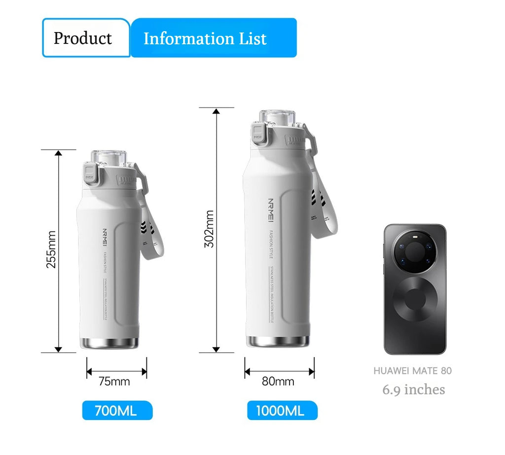 Gourde de sport en acier inoxydable, grande capacité, isotherme, pour fitness, vélo et activités extérieures