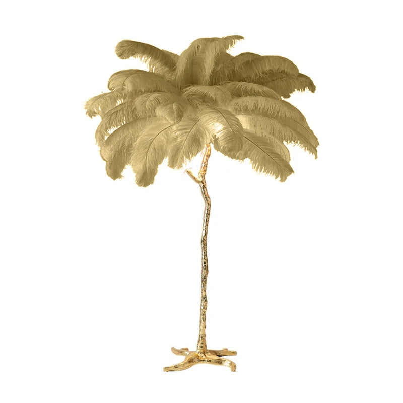 Lampadaire LED plumes d'autruche style nordique, cuivre et résine, décoration salon et chambre