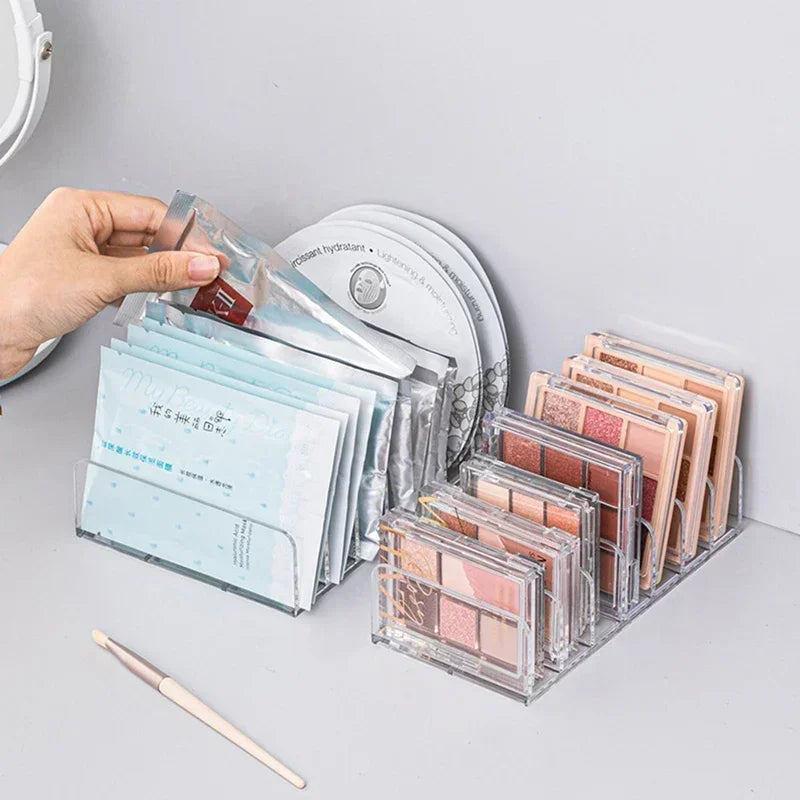 Makeup Organizer Box, 7-Compartment Clear Storage Shelf, Multi-Cell Display for Cosmetics, Blush, Eyeshadow,Space-Saving Durable