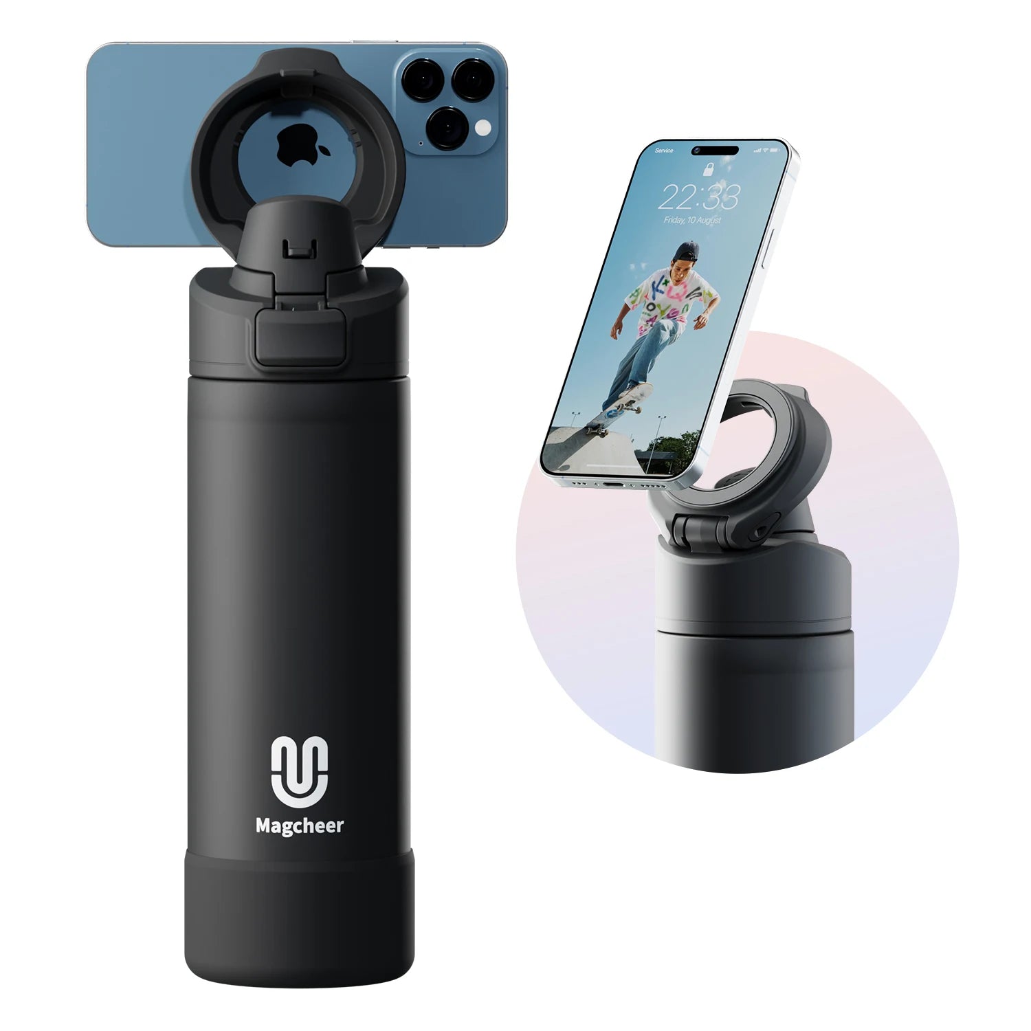 Fjbottle Gourde isotherme 710/950ml à couvercle magnétique avec support téléphone, bouteille thermique pour l'extérieur